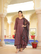 Women Red Rayon Blend Floral Printed A-Line Kurta Palazzo With Dupatta-VKSKD2332